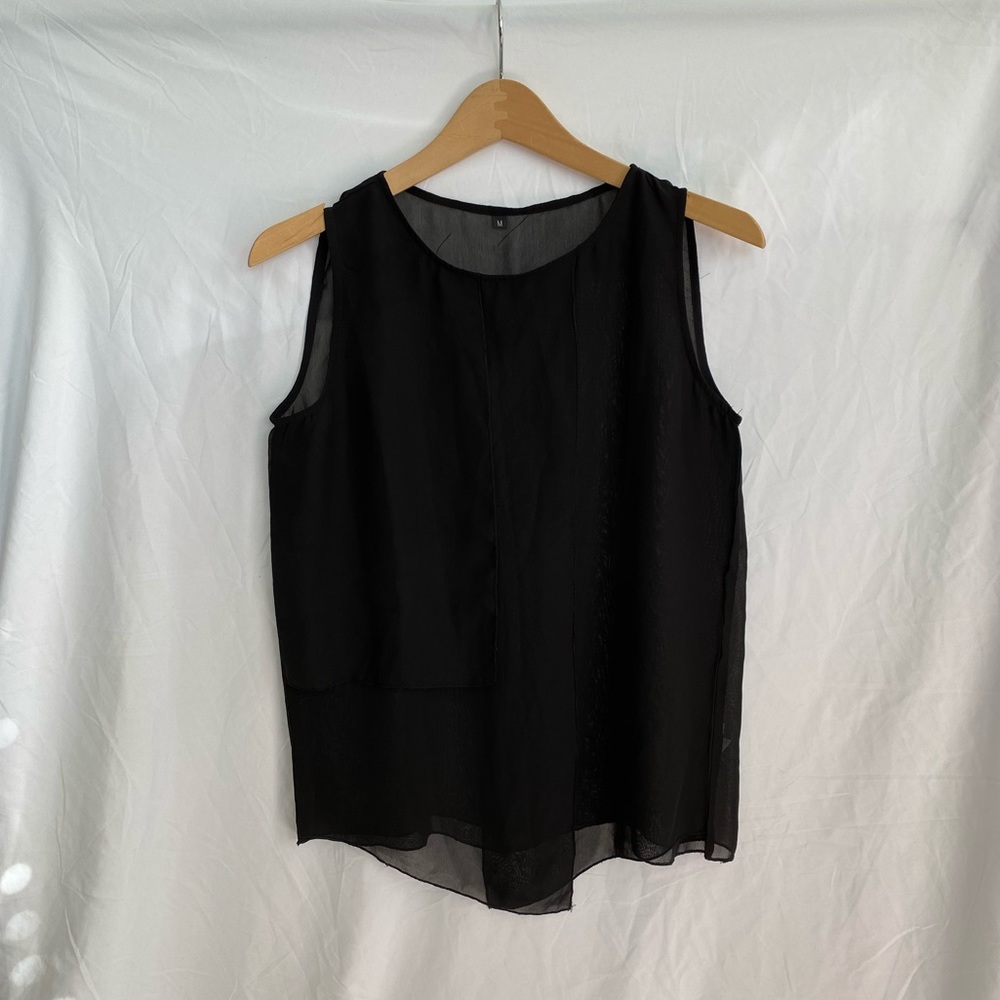 NOT AVAILABLE - Black Chiffon Layered Front Blouse Top